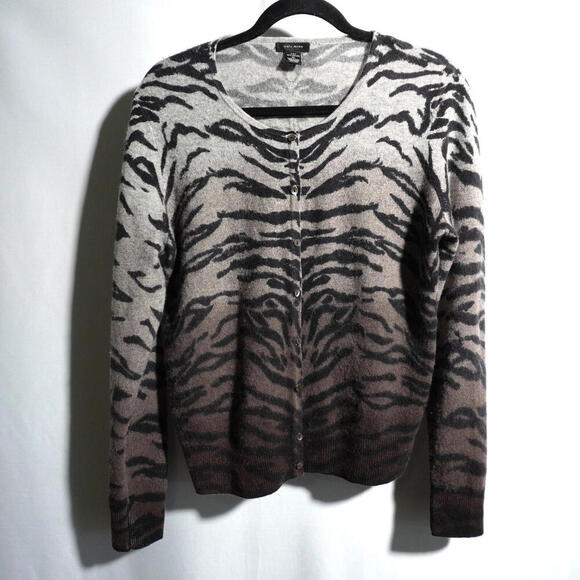 Only Mine Cardigan 100% Cashmere Sweater Tiger Animal Print Ombré 2 Ply XL GUC - Picture 1 of 5